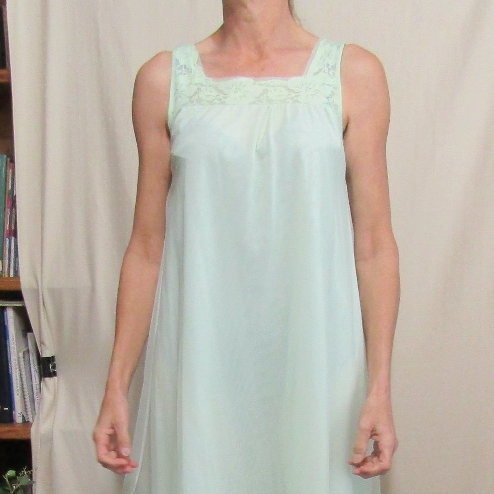mint green chiffon short nightgown union label